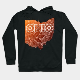 Colorful mandala art map of Ohio with text in brown and orange Hoodie